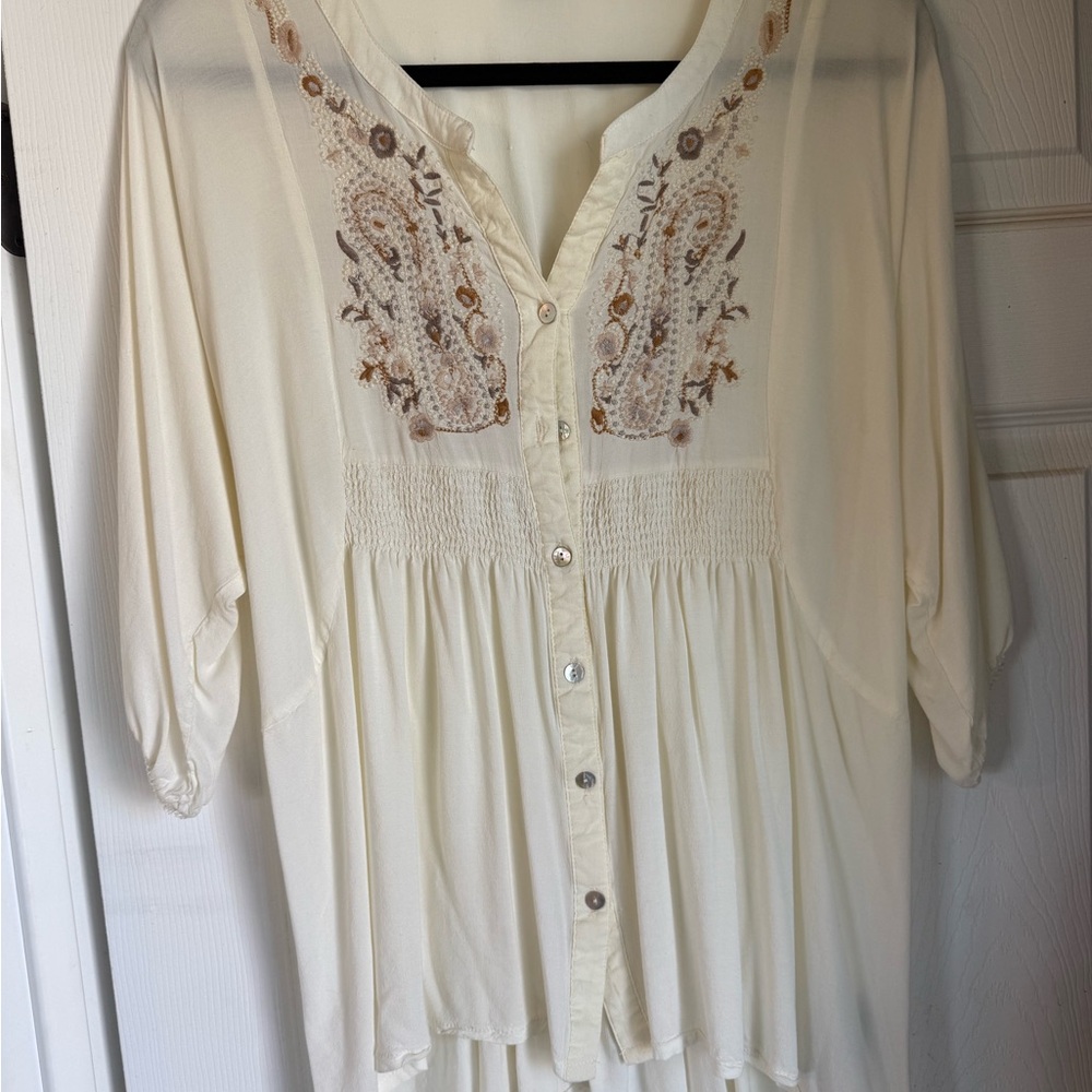 Love Stitch Cream Embroidered Boho Blouse
